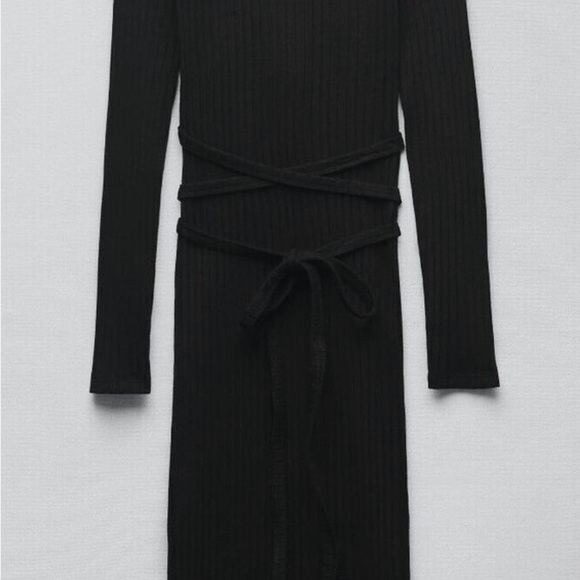 ZARA RIBBED CUT-OUT BLACK SLIT DRESS BLACK - Picture 1 of 3